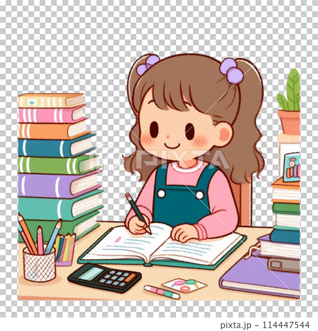 宿題中の小学生 114447544