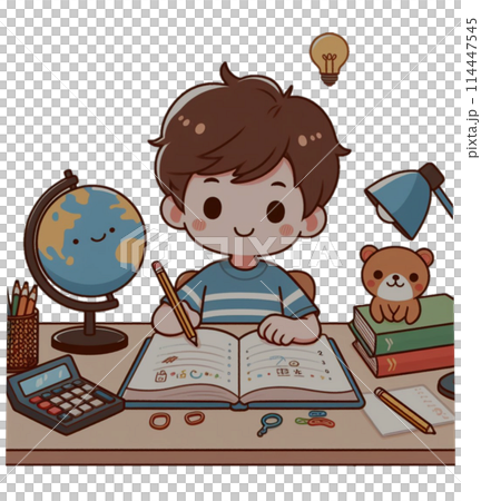 宿題中の小学生 114447545