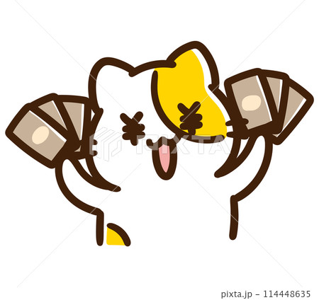 札束を持つお金大好きなねこのキャラクターのデフォルメイラスト 札束を持つお金大好きなねこのキャラクターのデフォルメイラスト 114448635