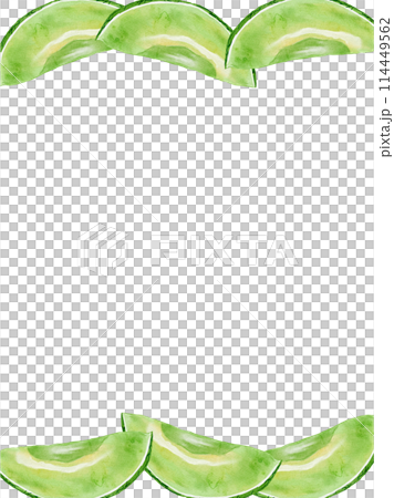 水彩で描いた輪切りのメロンの縦フレームイラスト素材 114449562