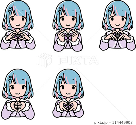 指ハートをする地雷系女の子ポーズ5種 指ハートをする地雷系女の子ポーズ5種 114449908