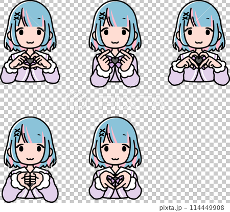 指ハートをする地雷系女の子ポーズ5種 指ハートをする地雷系女の子ポーズ5種 114449908