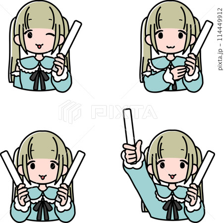 ペンライトを持つツインテールの地雷系・姫系女の子4種 114449912