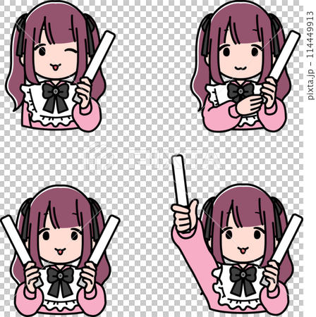4 types of twin-tailed landmine girls holding penlights 4 types of twin-tailed landmine girls holding penlights 114449913