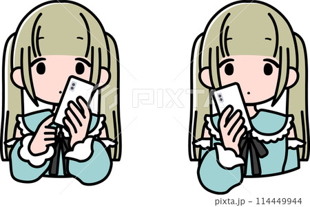 スマホを持つツインテールの地雷系・姫系女の子 スマホを持つツインテールの地雷系・姫系女の子 114449944
