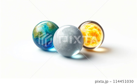 地球と太陽と月のビー玉 114451030