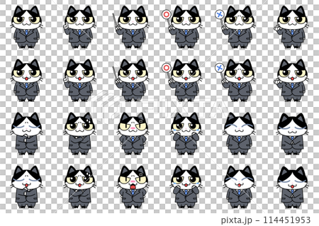 A set of black and white cat characters dressed as salarymen (suits) 114451953