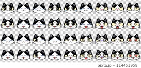 Black and white cat face icon set 114451959