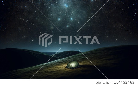 星空の下でキャンプをするシーン 星空の下でキャンプをするシーン 114452465