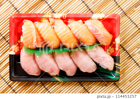 Sushi set with tuna and salmon. 114453257