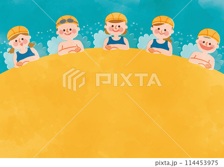 スイミング教室の子供たちの水彩タッチイラスト 114453975
