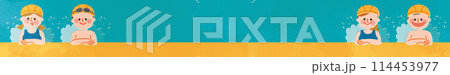 スイミング教室の子供たちの水彩タッチイラスト 114453977