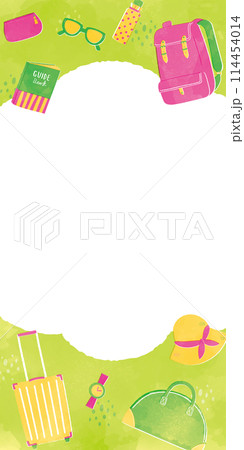 カラフルな旅行アイテムの水彩タッチ背景 114454014