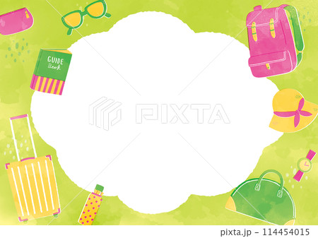 カラフルな旅行アイテムの水彩タッチ背景 114454015