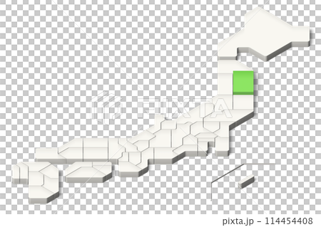 簡略化された3D日本地図 岩手県 アイソメトリック(影付き背景透過) 簡略化された3D日本地図 岩手県 アイソメトリック(影付き背景透過) 114454408