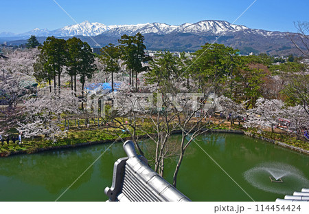新潟県上越 高田城址公園の桜と妙高山 新潟県上越 高田城址公園の桜と妙高山 114454424