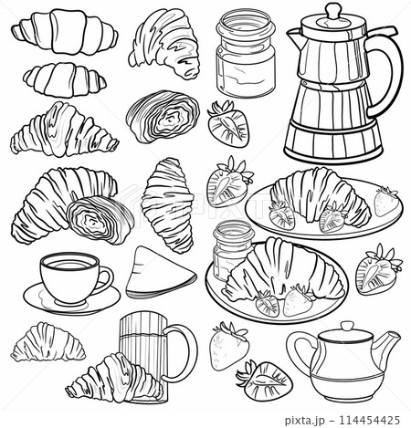 set of illustrations graphics French breakfast with croissants set of illustrations graphics French breakfast with croissants 114454425