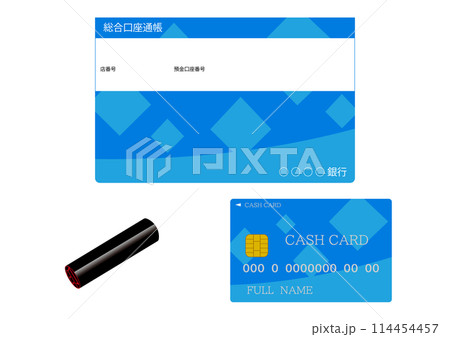 銀行の通帳と印鑑とキャッシュカード 114454457