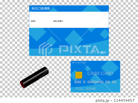 銀行の通帳と印鑑とキャッシュカード 114454457