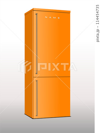 Orange Domestic refrigerator. 3d color vector hand drawn illustration 114454735