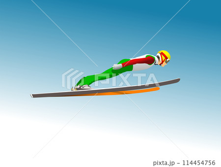 Ski Jumping Winter Sports. 3d vector color hand drawn illustration Ski Jumping Winter Sports. 3d vector color hand drawn illustration 114454756