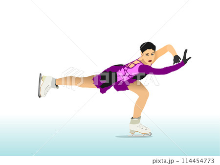Figure skating girl colored silhouette. Vector 3d hand drawn illustration 114454773