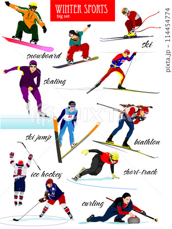 Big set of Winter sports. Vector 3d hand drawn  illustration 114454774