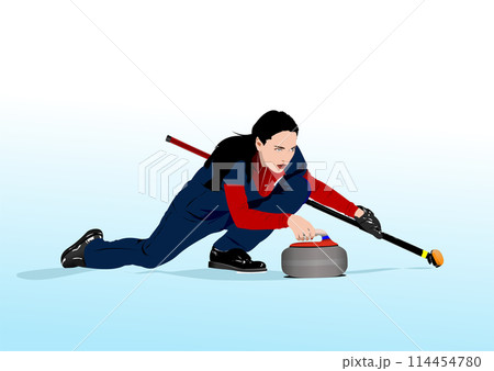 Curling Women. 3d vector color hand drawn illustration Curling Women. 3d vector color hand drawn illustration 114454780