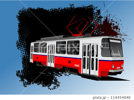 City transport. Tram. Colored Vector 3d hand drawn  illustration 114454846