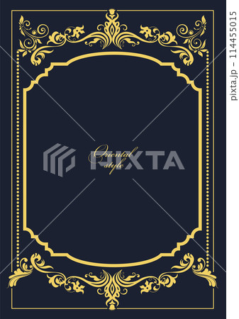 Gold ornament on dark background. Can be used as invitation card. Book cover. Vector illustration. Hand drawn illustration 114455015