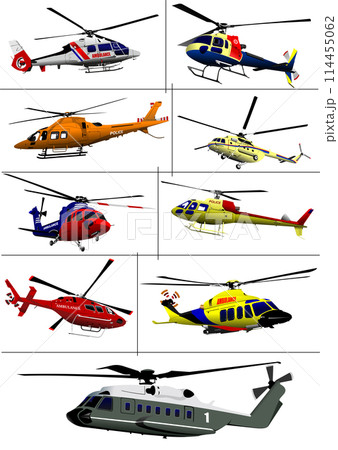 Set of Helicopter. Vector 3d hand drawn illustration Set of Helicopter. Vector 3d hand drawn illustration 114455062