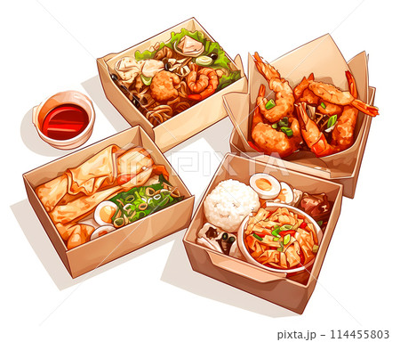 いろいろな中華料理のランチボックス いろいろな中華料理のランチボックス 114455803