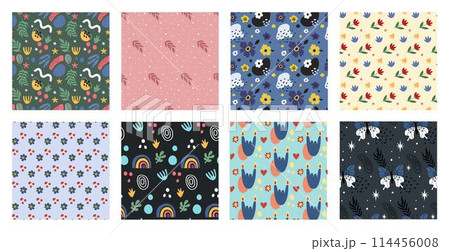 Pattern seamless floral collection. Autumn nature, spring watercolor botany. Cute flower bouquet, abstract baby fabric, wrapping, wallpaper. Girl background. Illustration print. Vector tidy texture Pattern seamless floral collection. Autumn nature, spring watercolor botany. Cute flower bouquet, abstract baby fabric, wrapping, wallpaper. Girl background. Illustration print. Vector tidy texture 114456008