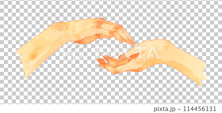 手繪水彩插畫素材一個人的手護送/牽著某人的手 手繪水彩插畫素材一個人的手護送/牽著某人的手 114456131