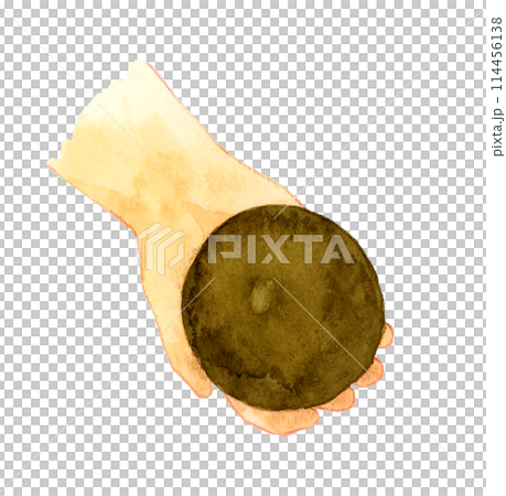 Child's hand holding a mud ball Hand-drawn watercolor illustration of a human hand Child's hand holding a mud ball Hand-drawn watercolor illustration of a human hand 114456138