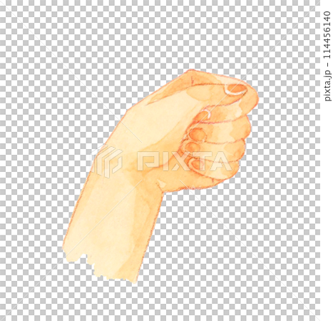 軽く握った手　人の手の手描き水彩イラスト素材 114456140