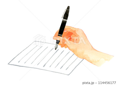 万年筆で手紙を書く手 人の手の手描き水彩イラスト素材 万年筆で手紙を書く手 人の手の手描き水彩イラスト素材 114456177