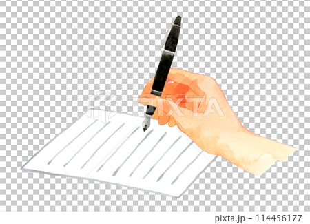 Hands writing a letter with a fountain pen Hand-drawn watercolor illustration of a human hand 114456177