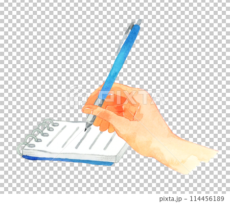 用自動鉛筆或原子筆在記事本上手作筆記 手繪水彩插圖。 114456189