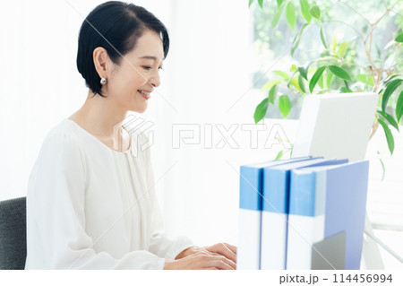 パソコン操作をするビジネスウーマン 114456994