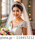 Beautiful dark-skinned dark-haired bride with tiara.  114457212