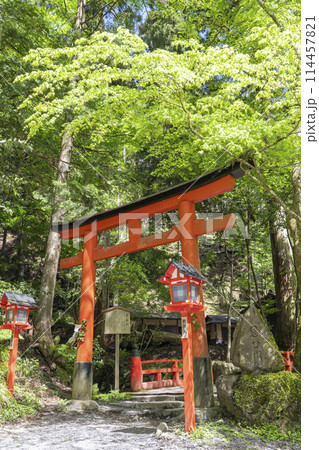 貴船神社 奥宮参道の入り口に架かる橋「思ひ川橋」 貴船神社 奥宮参道の入り口に架かる橋「思ひ川橋」 114457821