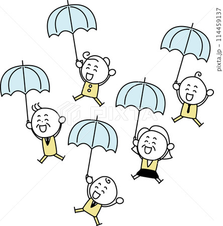 雨の日に傘をさしている笑顔の人々 114459137