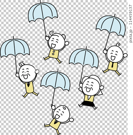 雨の日に傘をさしている笑顔の人々 114459137