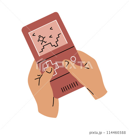 Portable retro gaming console in hands 114460388