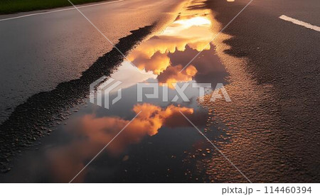 夕立でできた水たまりに反射した空3 114460394