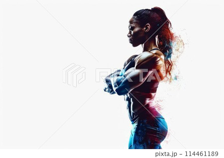 Powerful Female Bodybuilder Showcasing Muscles. Generative ai 114461189