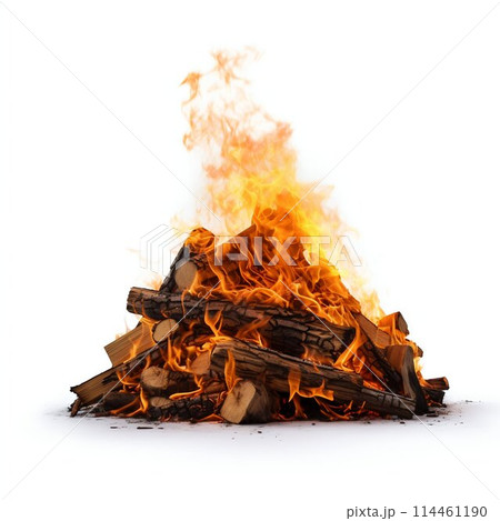 Roaring Bonfire on White. Generative ai 114461190
