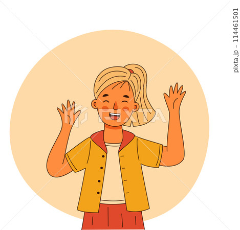 A little girl expresses genuine joy and excitement, his emotions are excited and happy 114461501