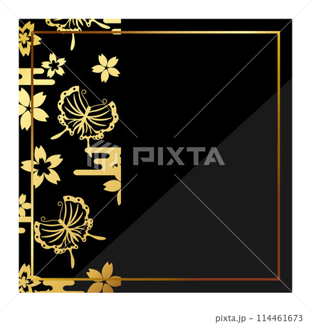 高級感のある和風フレーム ブラック＆ゴールドのイラスト素材